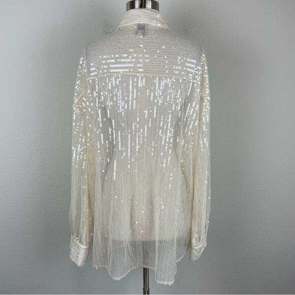 Jeannie Mai X INC Sheer Sequin Oversized  Long Sleeve Shirt NWT XL - Picture 7 of 9